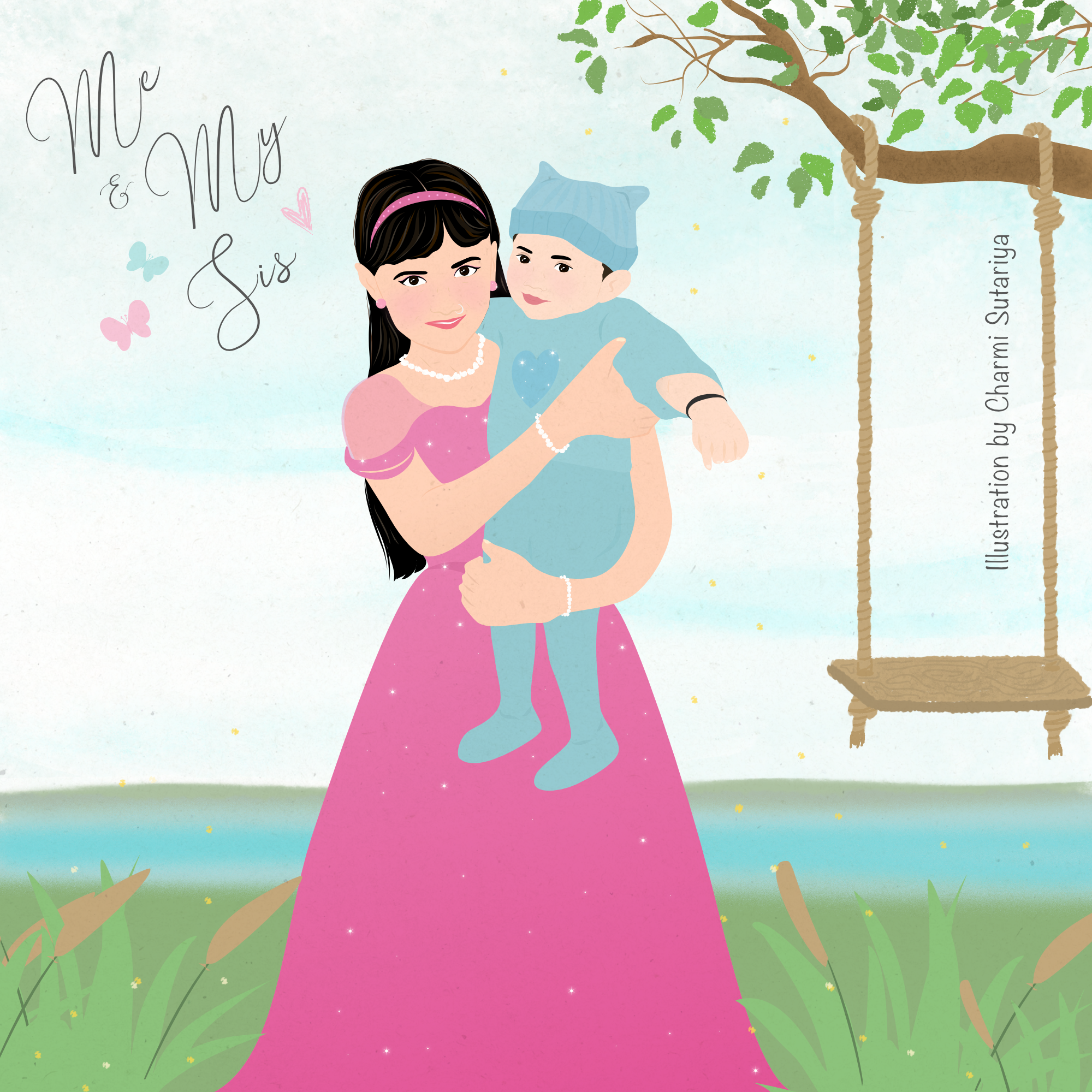 A beautiful portrait illustration of a brother and sister, celebrating their love.